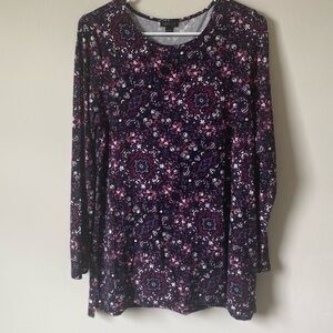 J. Jill Purple and Black Floral Tunic Top